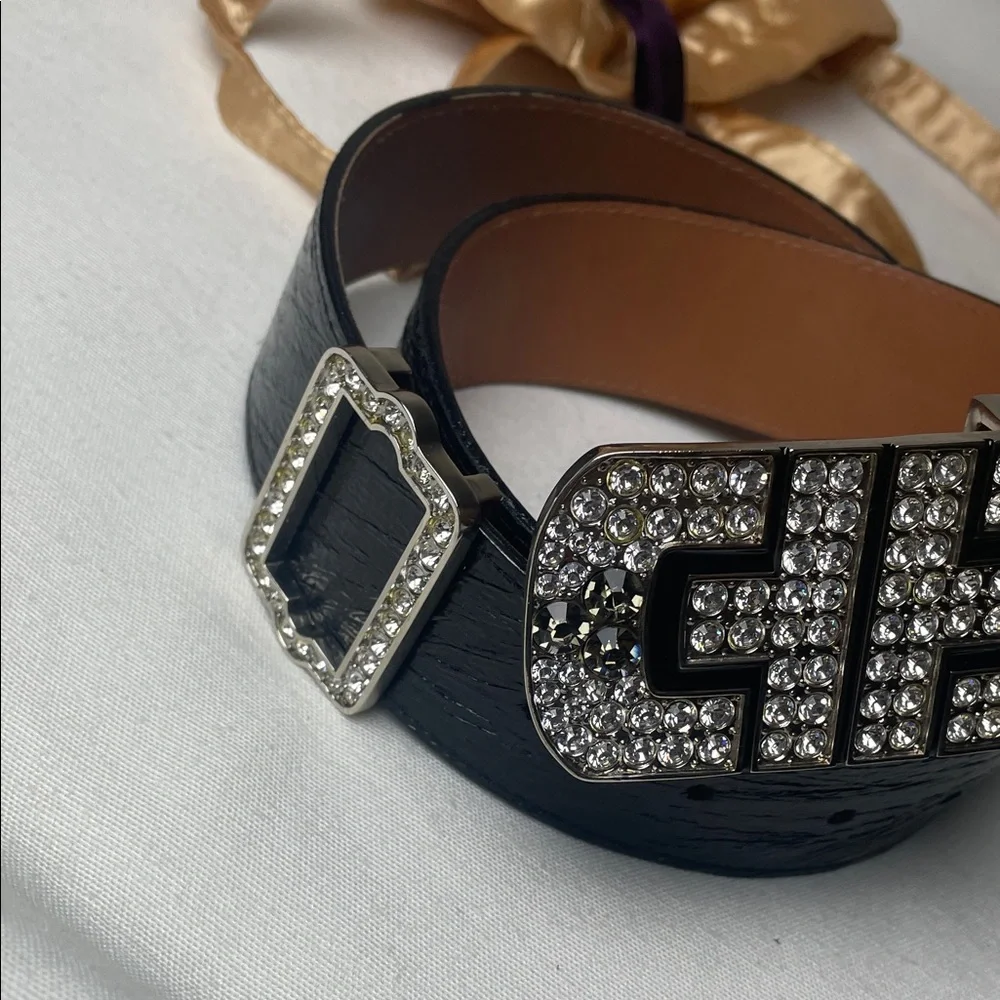 NEW Black Belt with Crystal Embellished Buckle
